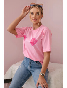 K-Fashion Bavlněná halenka s květinovým potiskem růžový