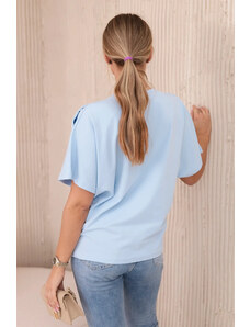 K-Fashion Bavlněná halenka s ozdobnou mašlí modrý