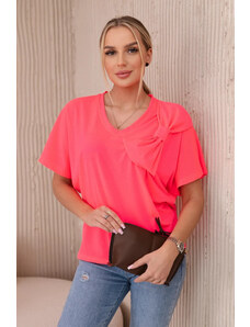 K-Fashion Bavlněná halenka s ozdobnou mašlí růžový neon