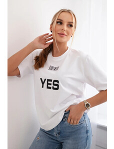 K-Fashion Bavlněná halenka s potiskem Yes/No bílý