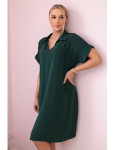 K-Fashion Šaty s výstřihem do V a límečkem tmavě zelená