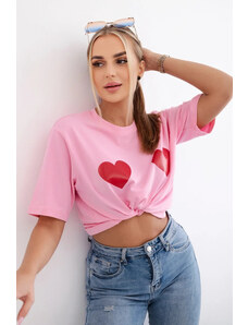K-Fashion Bavlněná halenka s potiskem srdce světle růžová
