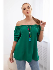 K-Fashion Španělská halenka s ozdobnými rukávy zelený