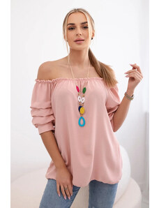 K-Fashion Španělská halenka s ozdobnými rukávy pudrově růžová