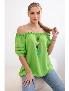 K-Fashion Španělská halenka s ozdobnými rukávy jasně zelená