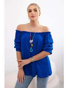 K-Fashion Španělská halenka s ozdobnými rukávy chrpově modrá