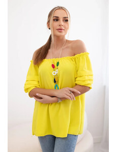K-Fashion Španělská halenka s ozdobnými rukávy žlutý