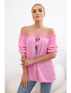 K-Fashion Španělská halenka s ozdobnými rukávy světle růžová