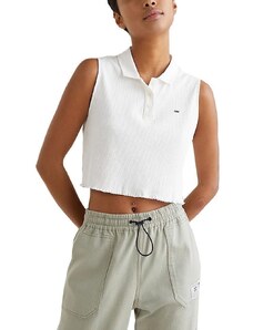 Bílý Polo Crop Top - Tommy Jeans