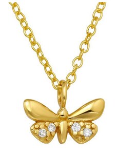 Dětský pozlacený náhrdelník s Motýlkem s bílými zirkony Planet Shop