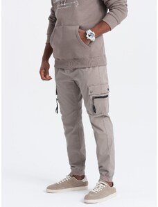 Ombre Clothing Pánské kalhoty JOGGER s cargo kapsami na zip - tmavě béžové V2 OM-PAJO-0125