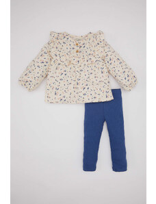 DEFACTO Baby Girl Floral Twill Shirt and Leggings 2 Piece Set