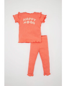 DEFACTO Baby Girl Printed Ribbed T-Shirt Leggings 2 Piece Set