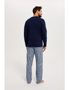 Italian Fashion Pánské pyžamo Jaromír, dlouhý rukáv, dlouhé kalhoty - tmavě modrá/potisk