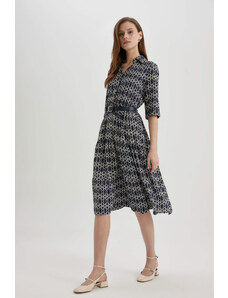 DEFACTO Shirt Collar Printed Midi Long Sleeve Dress