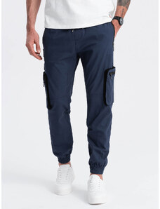 Ombre Clothing Pánské kalhoty JOGGER s cargo kapsami na zip - tmavě modré V5 OM-PAJO-0135