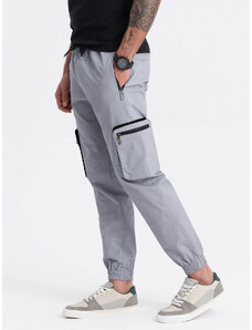 Ombre Clothing Pánské kalhoty JOGGER se stojáčkem a cargo kapsami na zip - světle šedé V8 OM-PAJO-0135
