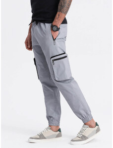 Ombre Men's JOGGER pants with stand-off and zippered cargo pockets - light grey