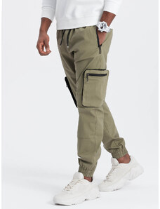 Ombre Men's JOGGER pants with zippered cargo pockets - light olive