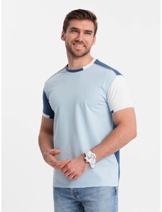 Ombre Clothing Pánské elastanové tričko s rukávy s límečkem - modré V2 OM-TSCT-0176
