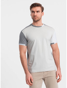Ombre Clothing Pánské elastanové tričko s barevnými rukávy - šedé V4 OM-TSCT-0176