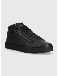 Kožené sneakers boty Calvin Klein HIGH TOP LACE UP W/ZIP černá barva, HM0HM01476