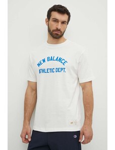 Bavlněné tričko New Balance béžová barva, s potiskem, MT41514SST