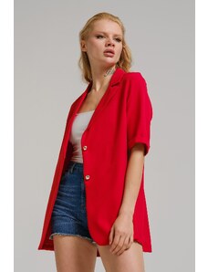 armonika Women's Red Short Sleeve Two-Button Oversized Jacket