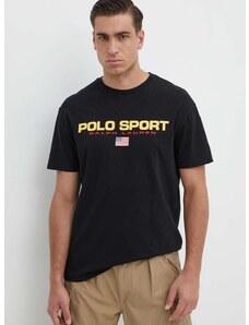 Bavlněné tričko Polo Ralph Lauren černá barva, s potiskem