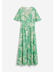 bonprix Dlouhé viskózové šaty s rozparkem na sukni Zelená