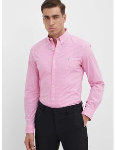 Košile Polo Ralph Lauren pánská, růžová barva, slim, s límečkem button-down, 710929345