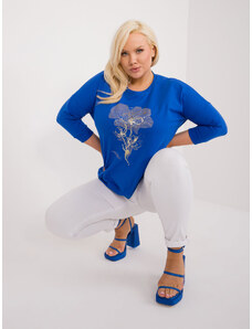 Fashionhunters Kobaltově modrá bavlněná halenka větší velikosti s potiskem