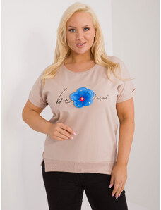 RELEVANCE Béžové tričko s aplikací květiny --beige Béžová