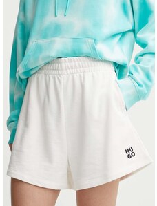 Bavlněné šortky HUGO béžová barva, hladké, high waist, 50516269