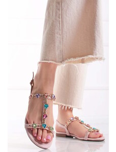 Ideal Světle růžové sandály s kamínky Violet