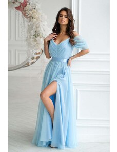 Bicotone Světle modré dlouhé tylové šaty Grace