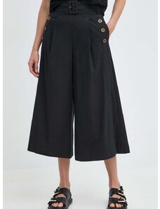 Bavlněné kalhoty Twinset černá barva, široké, high waist