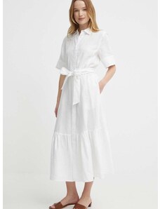 Lněné šaty Polo Ralph Lauren bílá barva, midi, 211935828