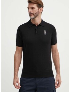 Bavlněné polo tričko Karl Lagerfeld černá barva, s aplikací, 542398.655006