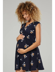 Happy Mama Letní těhotenské a kojící šaty 3v1 tmavě modré květinové