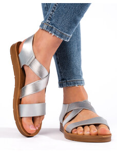 PK Pohodlné sandály stříbrné dámské na plochém podpatku