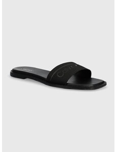 Pantofle Calvin Klein FLAT SLIDE HE dámské, černá barva, HW0HW01989