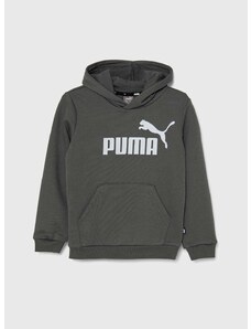 Dětská mikina Puma šedá barva, s kapucí, s potiskem