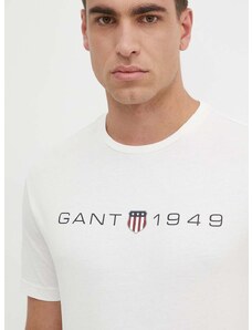 Bavlněné tričko Gant béžová barva, s potiskem
