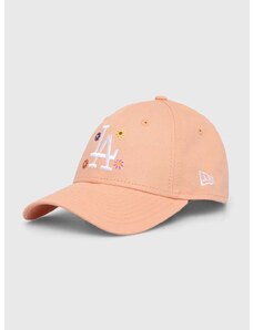 Bavlněná baseballová čepice New Era oranžová barva, s aplikací, LOS ANGELES DODGERS
