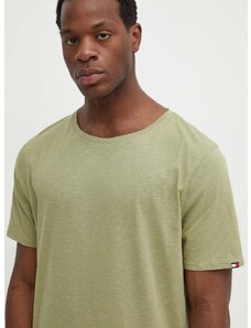 Tričko s příměsí lnu Tommy Hilfiger zelená barva
