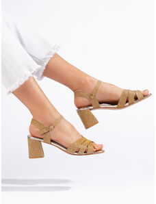 PK Moderní sandály dámské zlaté na širokém podpatku