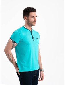 Ombre Men's henley t-shirt with decorative ribbing - turquoise