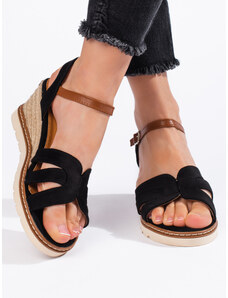 Shelvt Women's wedge sandals black