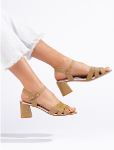 Shelvt Women's gold glitter sandals